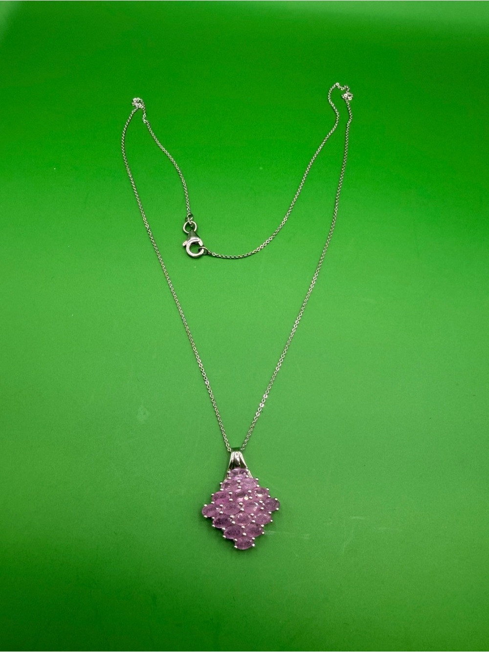 925 Sterling Silver Pink Ruby Pendant & 20”